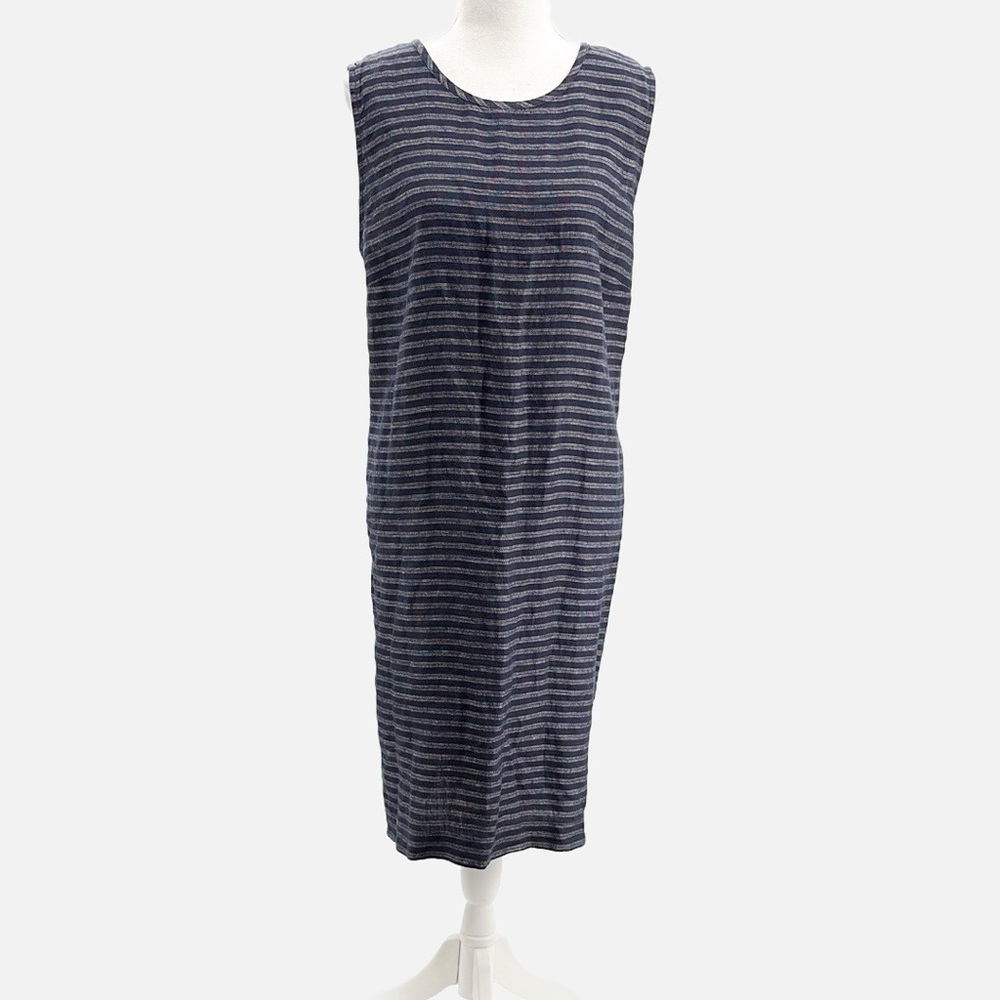 J. Jill Love Linen Sleeveless Striped 100% Linen Shift Dress in Navy - Large